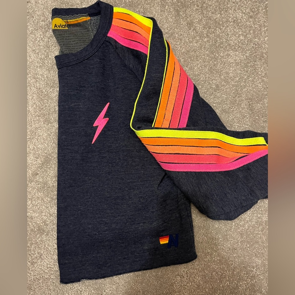 Aviator nation striped cropped sweatshirt